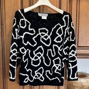 Carlisle Black Sweater with White Abstract Chain Design